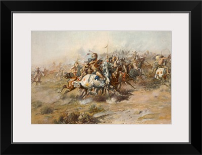 Digitally restored American history print of the Battle of Little Bighorn