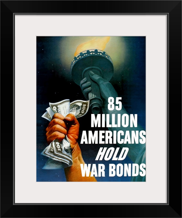 Digitally restored vector war propaganda poster. This vintage World War Two poster features Lady Liberty holding her torch...