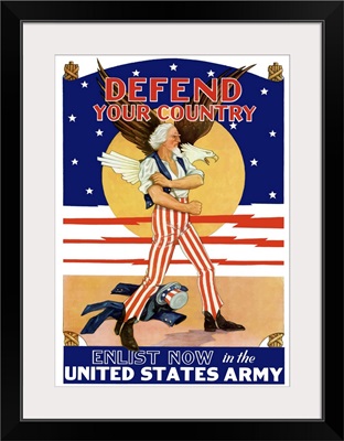 Digitally restored vector war propaganda poster. Defend Your Country