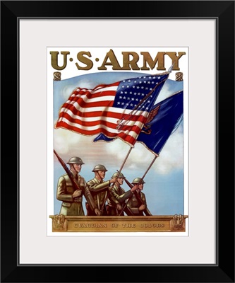 Digitally restored vector war propaganda poster. U.S. Army, Guardian Of The Colors