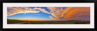 Panoramic view of sunset at Reesor Ranch, near Cypress Hills, Alberta, Canda