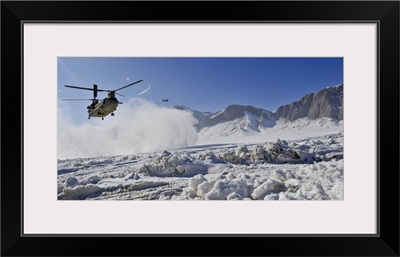 Snow Flies Up As A US Army CH-47 Chinook Prepares To Land