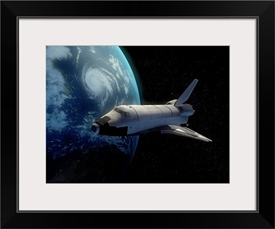 Space Shuttle backdropped against Earth