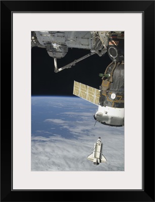 Space shuttle Endeavour a Soyuz spacecraft and the International Space Station