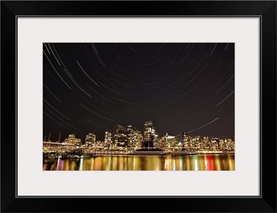 Star trails above Downtown Vancouver British Columbia Canada