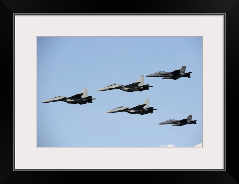 Sukhoi Su-30 MKM aircraft and F/A-18 Hornet jets of the Royal Malaysian Air Force.