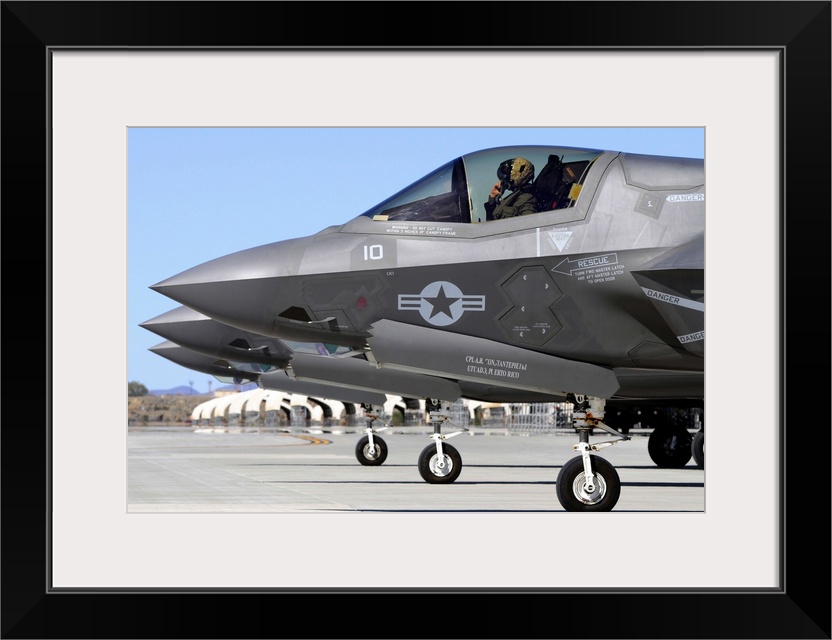 Three F-35B Lightning II's at Marine Corps Air Station Yuma, Arizona.