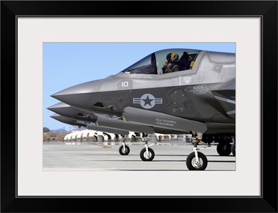 Three F-35B Lightning II's at Marine Corps Air Station Yuma, Arizona