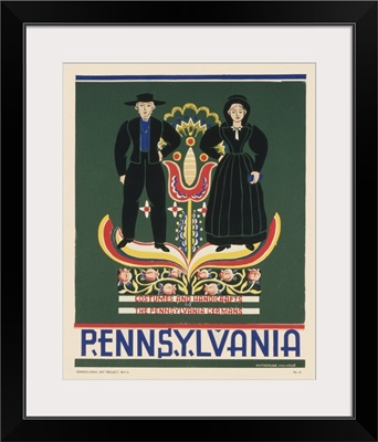 Vintage 1936 Travel Poster Promoting Lancaster County, Pennsylvania, Of An Amish Couple