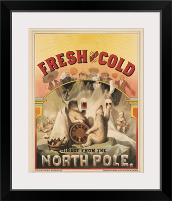 Vintage Advertisement Of Polar Bears Enjoying Mugs Of Lager Beer At The North Pole