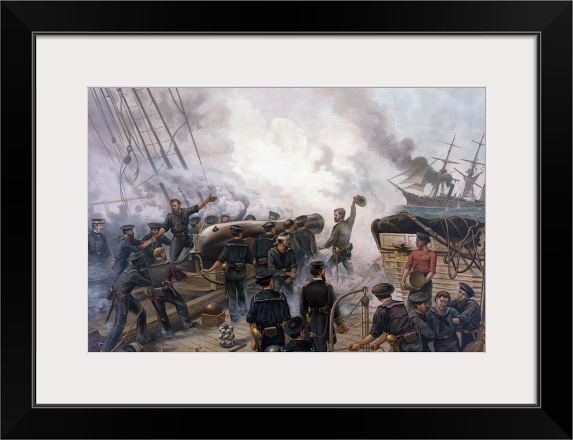 Vintage American Civil War print of The Battle of Cherbourg.