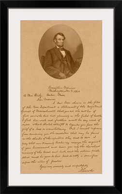 Vintage American History print of President Abraham Lincoln and his letter to Mrs. Bixby
