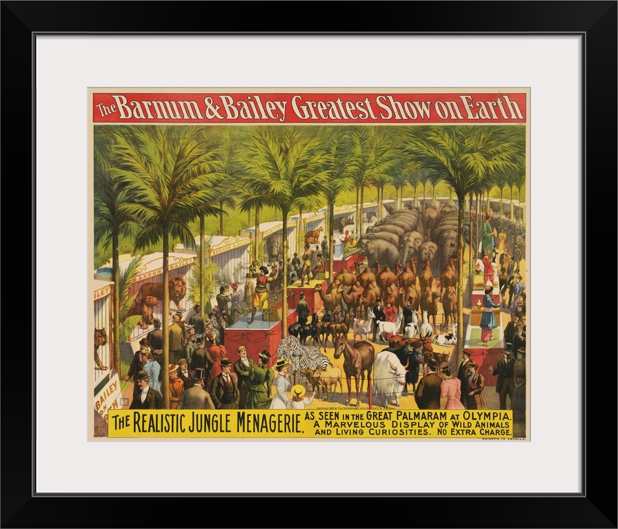 Vintage Barnum & Bailey Circus Poster Of Animals And Performers Beneath Palm Trees, 1897