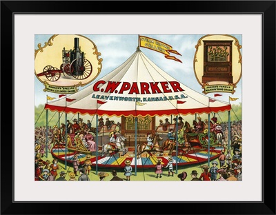 Vintage Circus Poster Of CW Parker Steam Riding Gallery