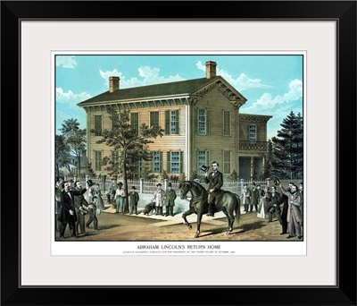 Vintage Civil War print of Abraham Lincoln riding on horseback as a crowd cheers