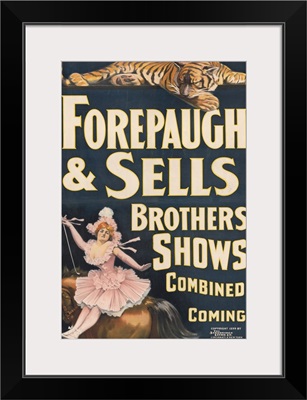 Vintage Forepaugh & Sells Brothers Circus Poster Of Tiger And Woman On Horseback, 1899