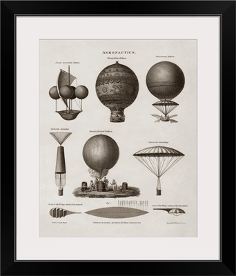 Vintage illustration of early hot air balloon designs