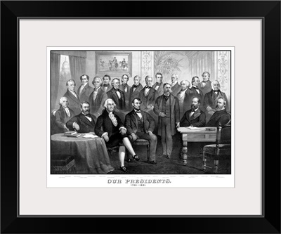 Vintage print of the first twenty-one Presidents seated together in The White House