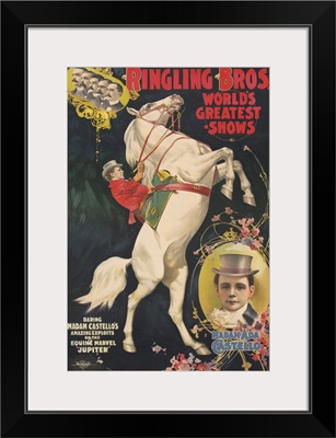 Vintage Ringling Brothers Circus Poster Of Madam Ada Castello On A Rearing Horse, 1899