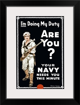 Vintage World War I poster of a sailor holding a bayonet fitted rifle