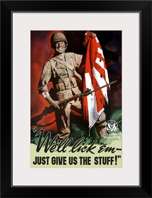 Vintage World War II poster of a soldier on the battlefield