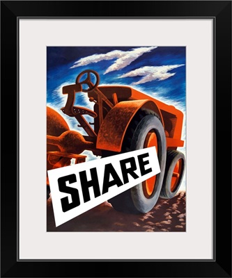 Vintage World War II poster of a tractor plowing a field