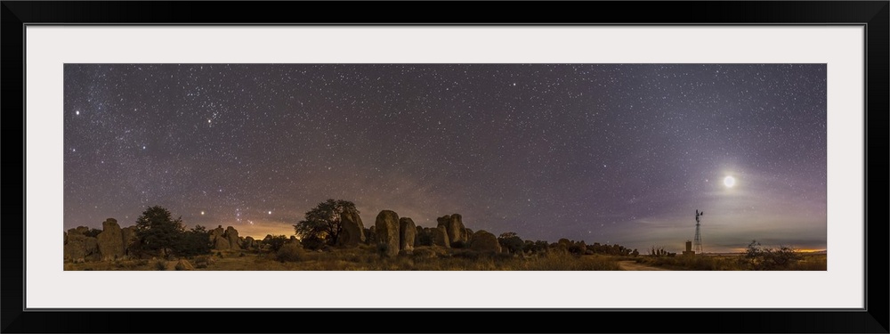 December 24, 2014 - A 180 degree panorama of the winter sky at the City of Rocks State Park, New Mexico, with Orion rising...