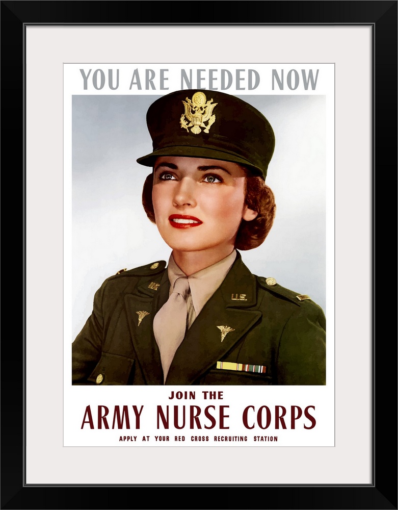 Vintage World War II poster of a smiling female officer of the U.S. Army Medical Corps. It reads, You Are Needed Now, Join...
