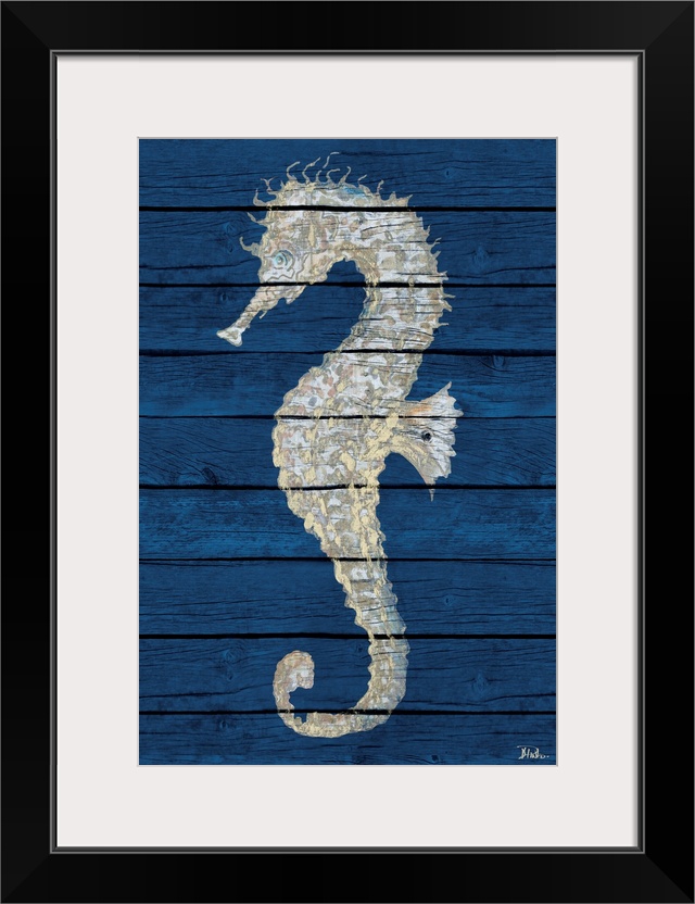 Antique Seahorse on Blue II