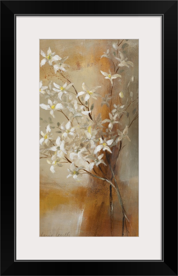 A vertical decorative accent, this painting uses a textured and neutral background allowing the cluster of tiny flower blo...