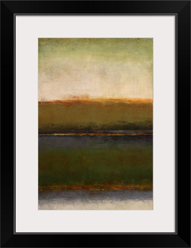 Contemporary abstract painting in dark brown tones resembling a field at dusk.