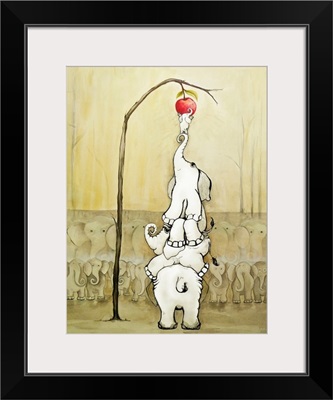 Whimsical Elephants with Red Apple