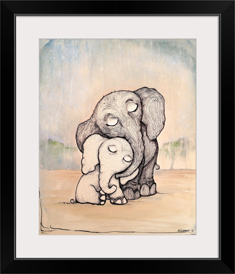 Whimsical Mom and Baby Elephant