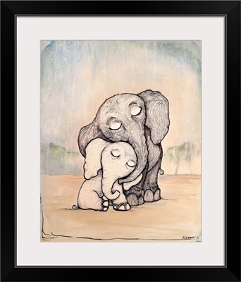 Whimsical Mom and Baby Elephant