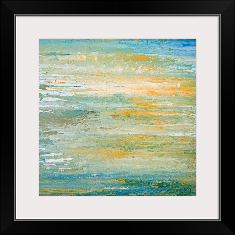 Big art work for office or home docor this abstract painting shows streaks of earth tones becoming blended with cooler aqu...