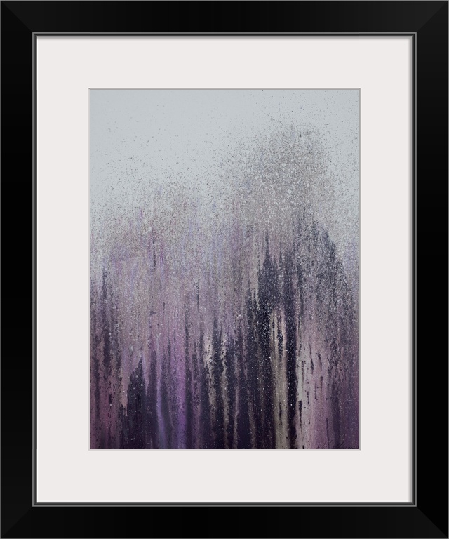 Abstract painting with streaks and platters, resembling a forest.