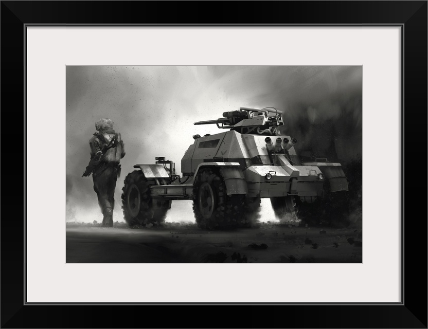 Concept painting of an armored scout vehicle.