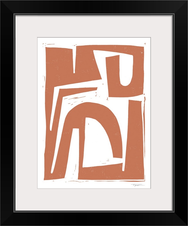 Abstract tribal block print in the color terra cotta.