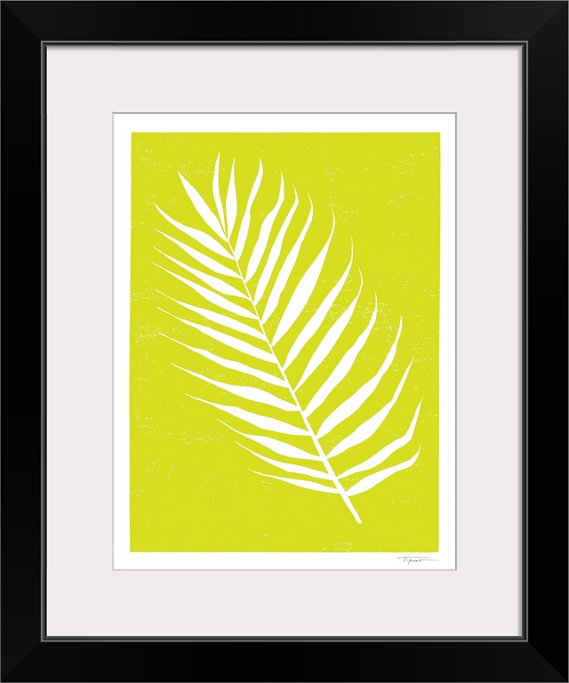 Minimalist block print palm leaf in the color chartreuse.