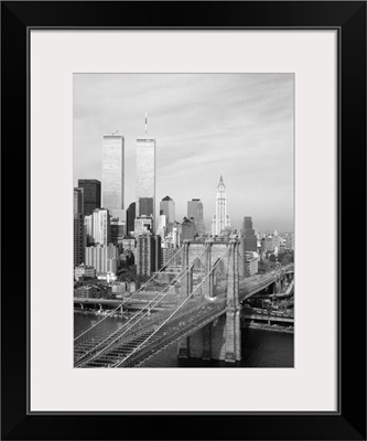 A view of the Brooklyn Bridge looking west towards Manhattan, New York, 1991