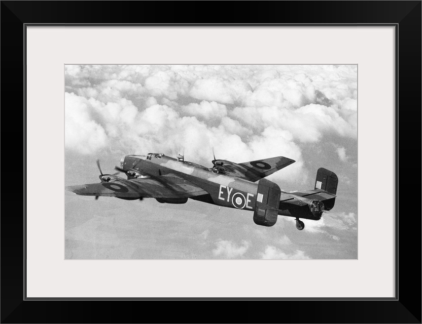 The Handley Page Halifax Mark II heavy bomber of the British Royal Air Force during World War II. 1943 photograph.