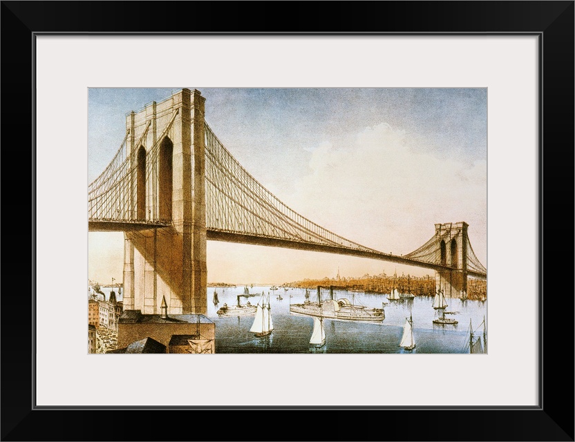 The Great East River Suspension (Brooklyn) Bridge. Lithograph, 1881, by Currier