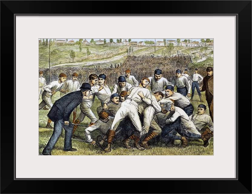 The football game between Yale and Princeton on 27 November 1879: contemporary colored engraving.