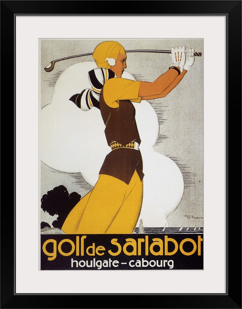 Woman golfer featured on a French tourist poster for the Brittany resort area, c1930, by Rene Vincent.