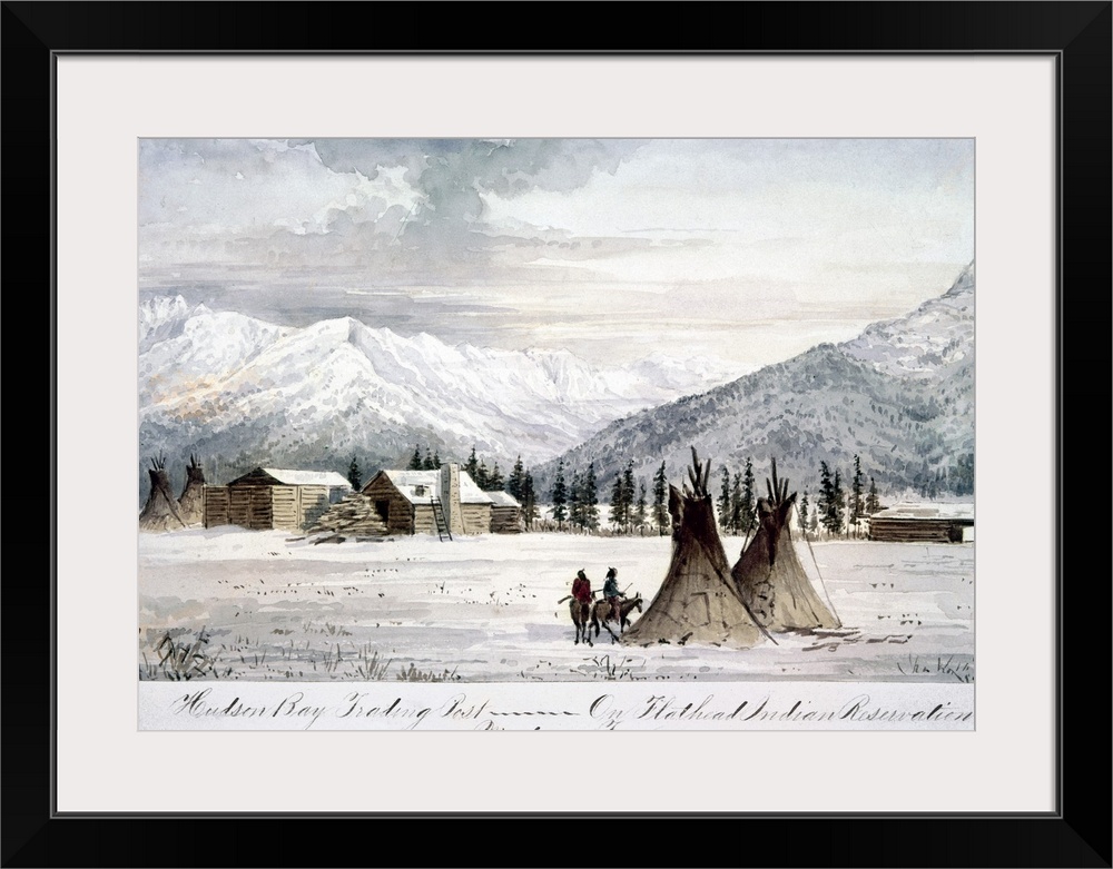 Trading Outpost, C1860. 'Hudson Bay Trading Post On Flathead Indian Reservation, Montana Territory.' Watercolor By Peter P...