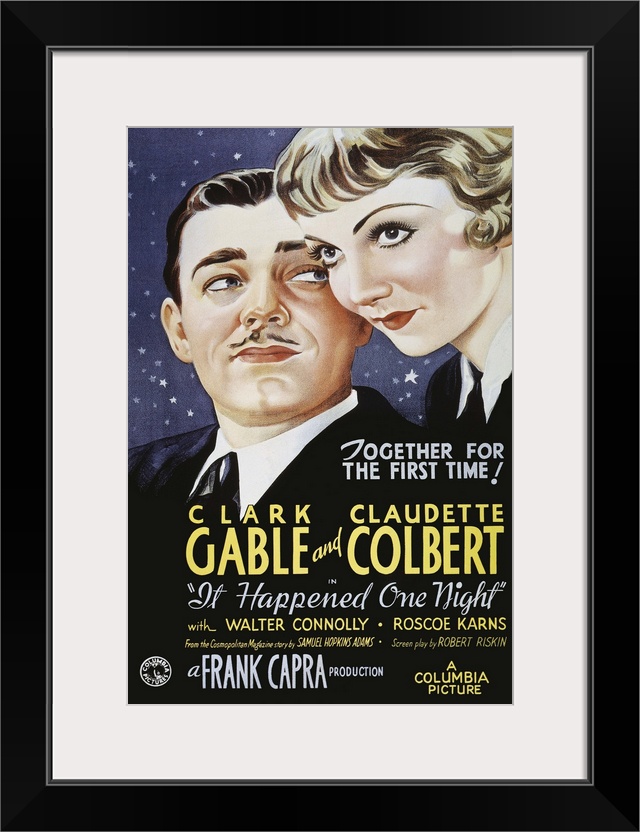 Poster for the 1934 Columbia motion picture, It Happened One Night, starring Clark Gable and Claudette Colbert.