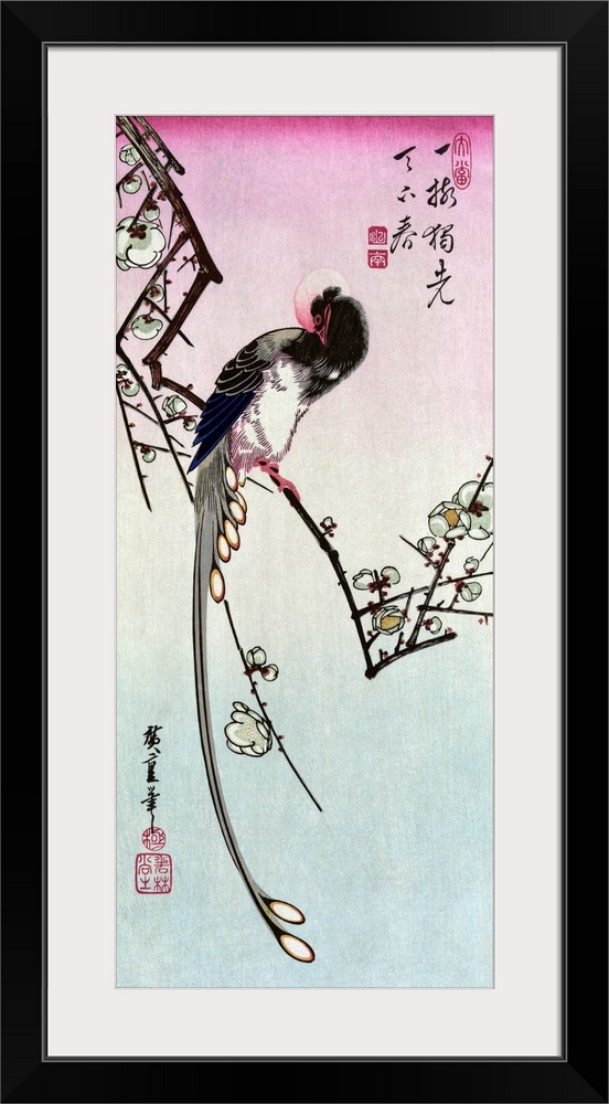 Magpie, 19th Century. Magpie And Plum Blossom. Color Woodcut By Ando Hiroshige, Mid-19th Century.