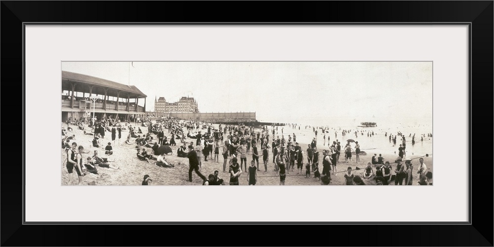 Crowd at Manhattan Beach situated on the eastern end of Coney Island, Brooklyn, New York. Panorama, c1902.