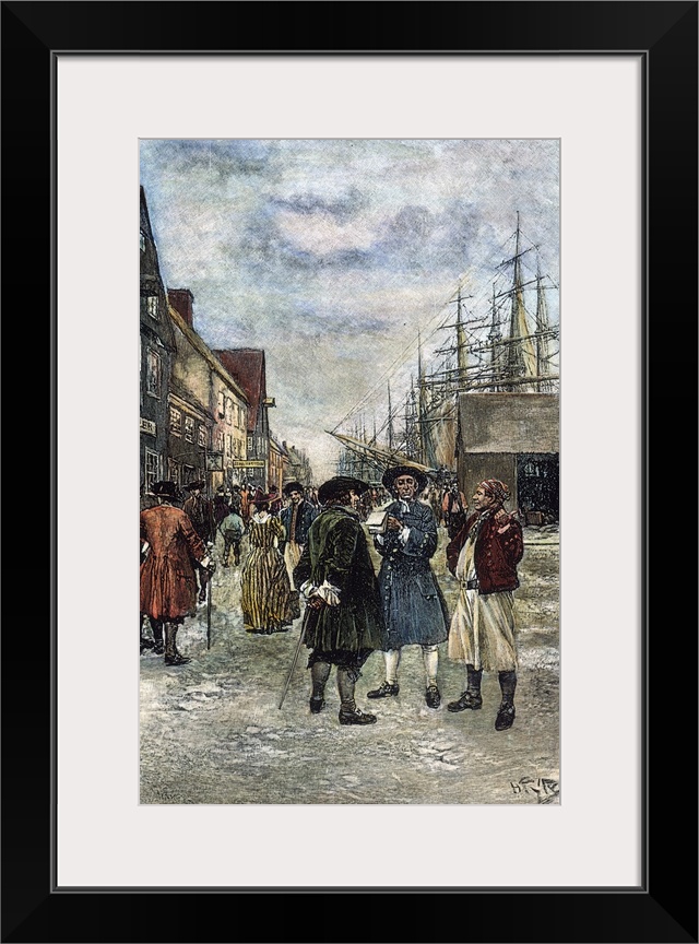 Along the waterfront in old New York. Illustration after Howard Pyle.