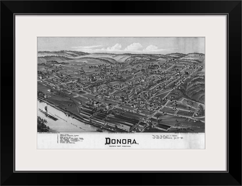 Pennsylvania, Donora, 1901. Aerial View Of Donora, Washington County, Pennsylvania. Lithograph From A Drawing By T.M. Fowl...